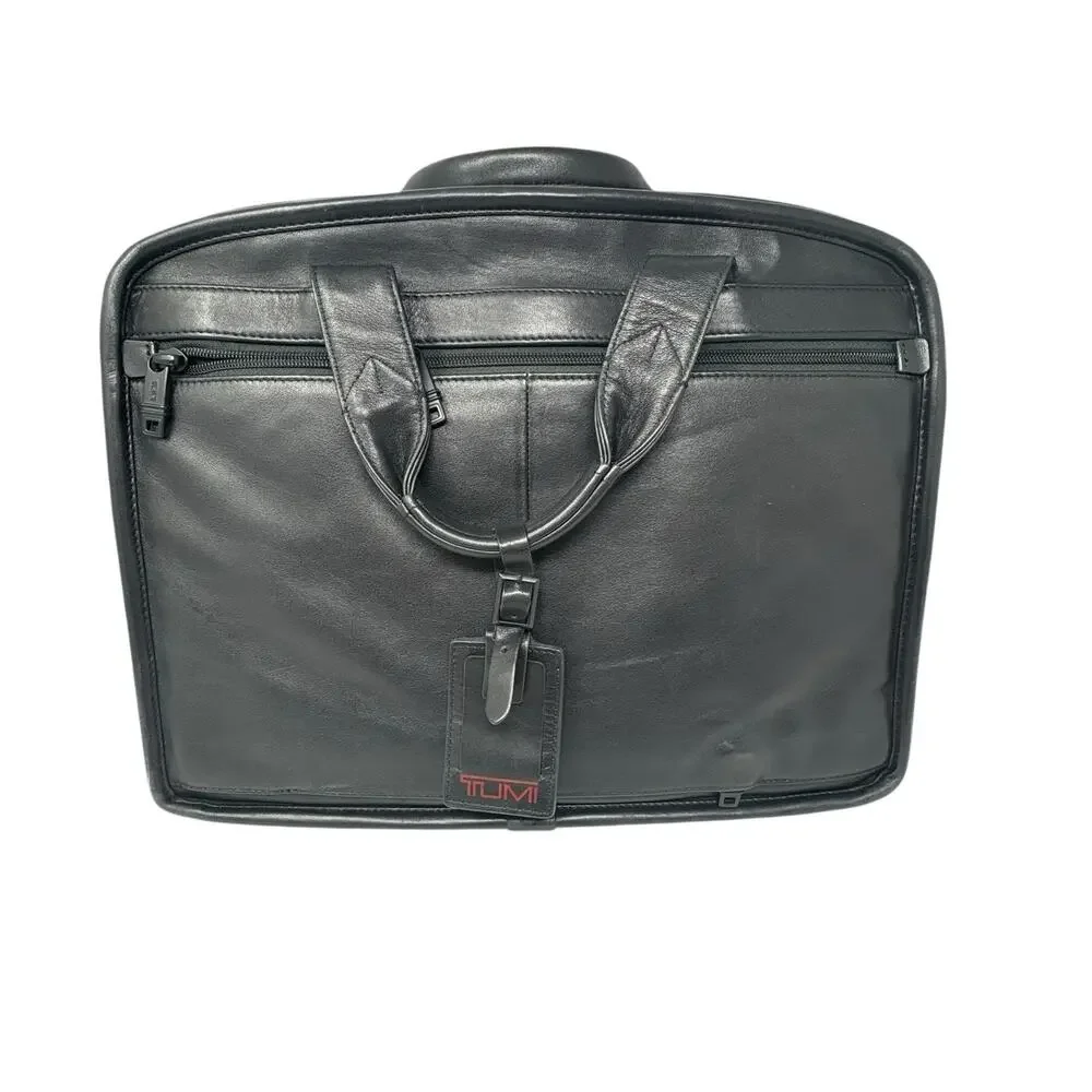 Tumi Alpha Organizer Black Leather Portfolio Briefcase Carry-On NWOT Monogrammed
